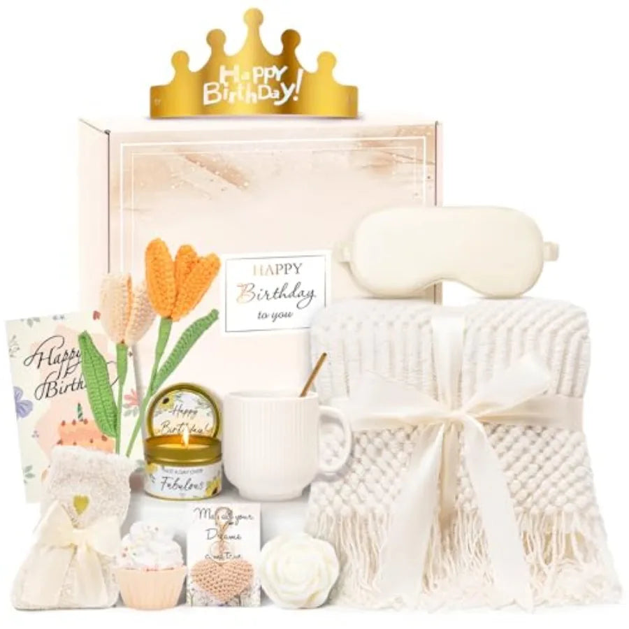 Birthday Gifts for Women - 13PCS Unique Happy Birthday Easter Gifts Basket for Mom Her Best Friend Sister Wife Girlfriend Cowor