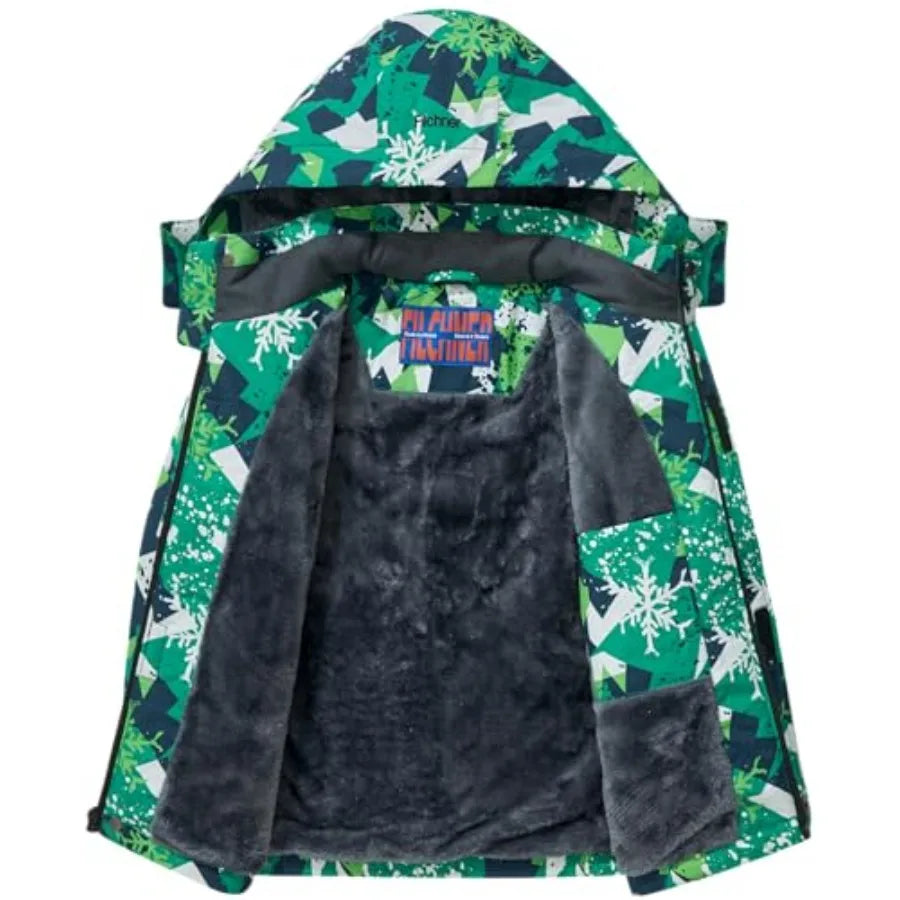 Boy's Ski Jacket Waterproof Winter Coat Kid's Fleece Snowboarding Jacket with Detachable Hood and Reflective Strips
