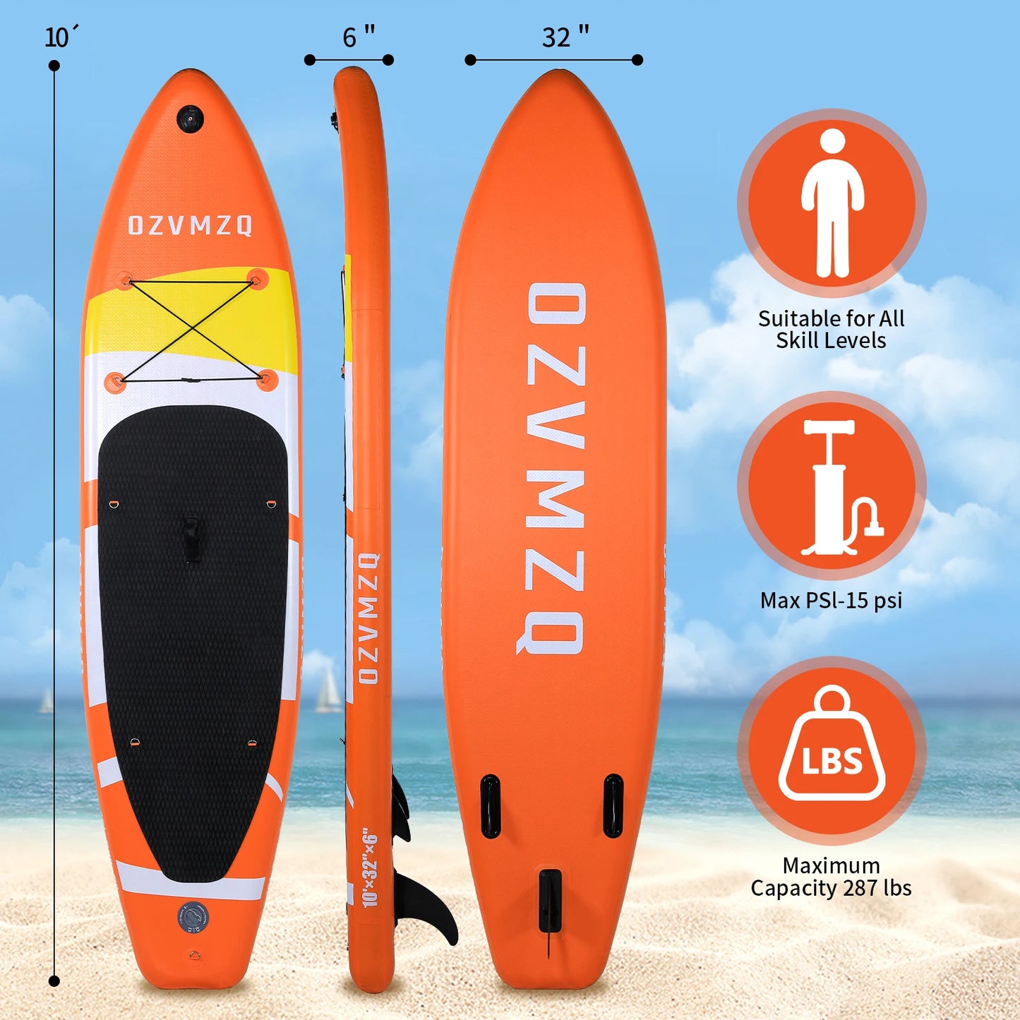 10'6" Inflatable Stand Up Paddle Board with Complete Accessories & Camera Mount,Non-Slip Comfort Deck SUP Paddleboard