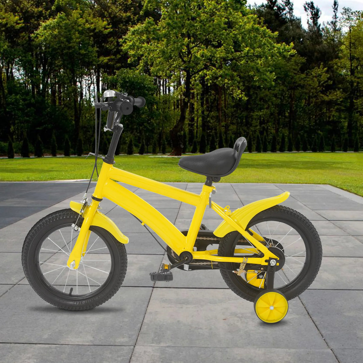14 Inch Kids Bike – Training Wheels – Adjustable Seat & Handlebar – Chain Guard – Yellow Black – Children Bicycle for Boys Girls