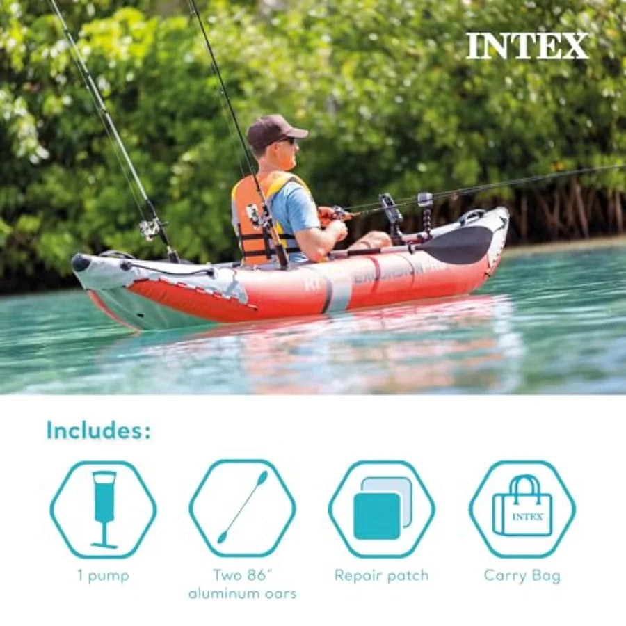 68303EP Excursion Pro K1 Inflatable Kayak Set: 86in SuperTough PVC Kayak with Deluxe Paddles High-Output Pump Adjustable Bucket