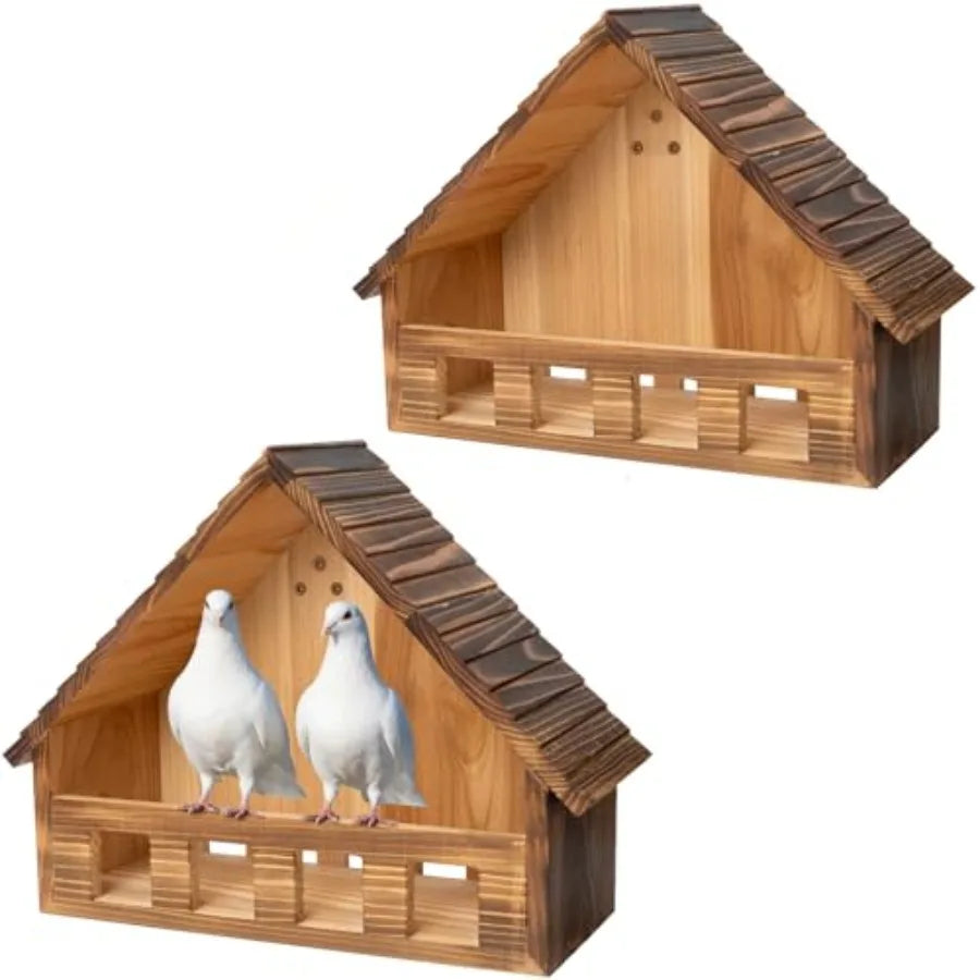 Outdoor cedar nesting box for doves and small birds carbonized finish natural wood color weather-resistant and eco-friendly