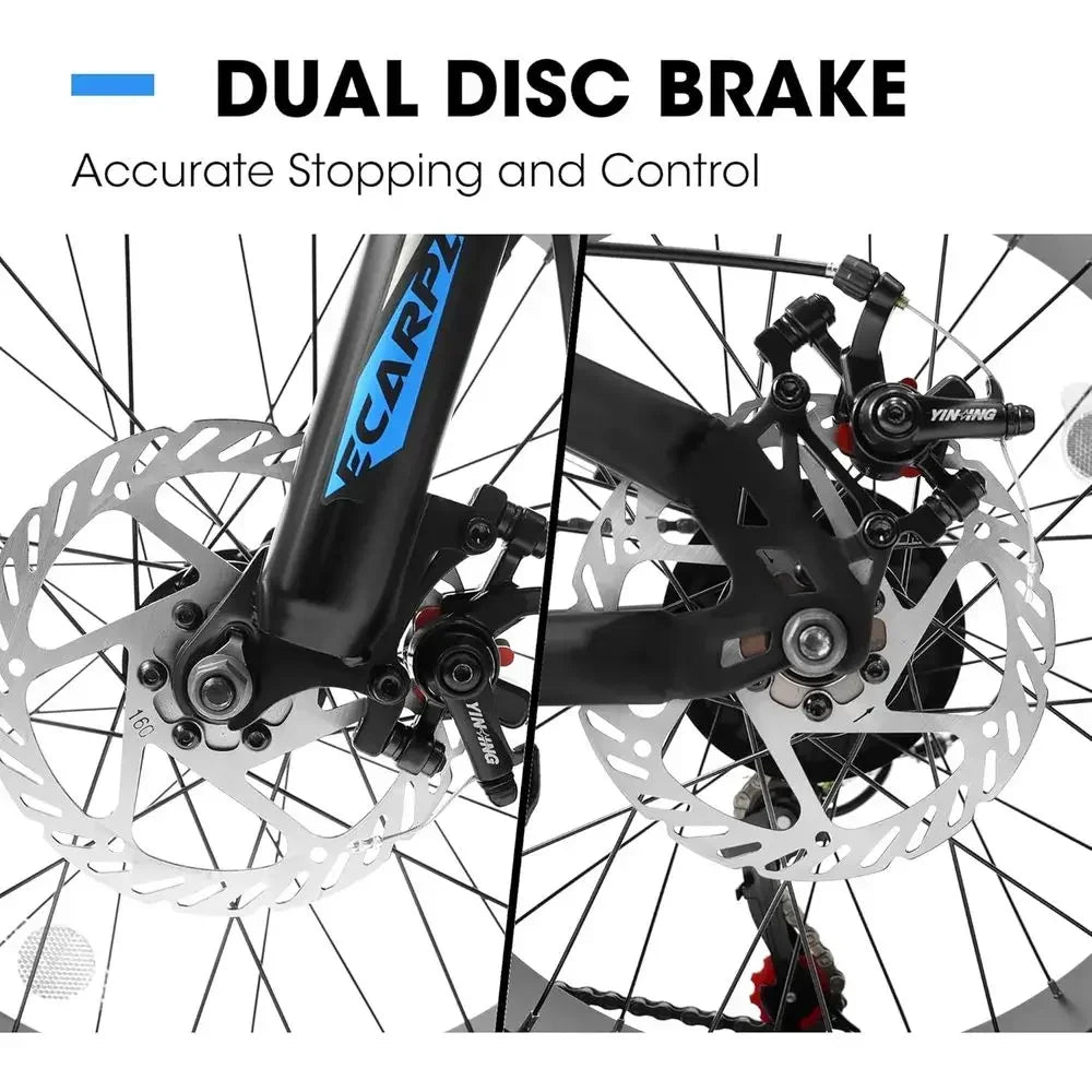 7-Speed Dual Disc Brakes Suspension Mountain Bike for Kids, Suitable for Ages 8-15, All-Terrain Adventure