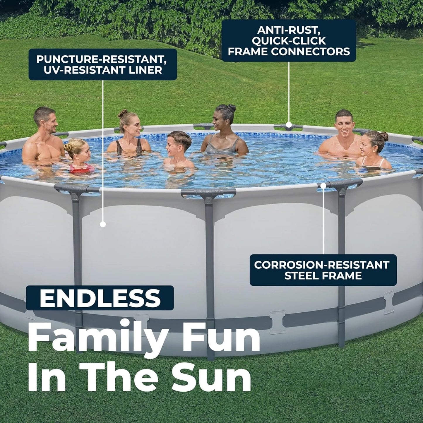 14ft Round Metal Frame Above Ground Swimming Pool Set with Filter Pump Ladder & Cover, Outdoor Backyard, Custom