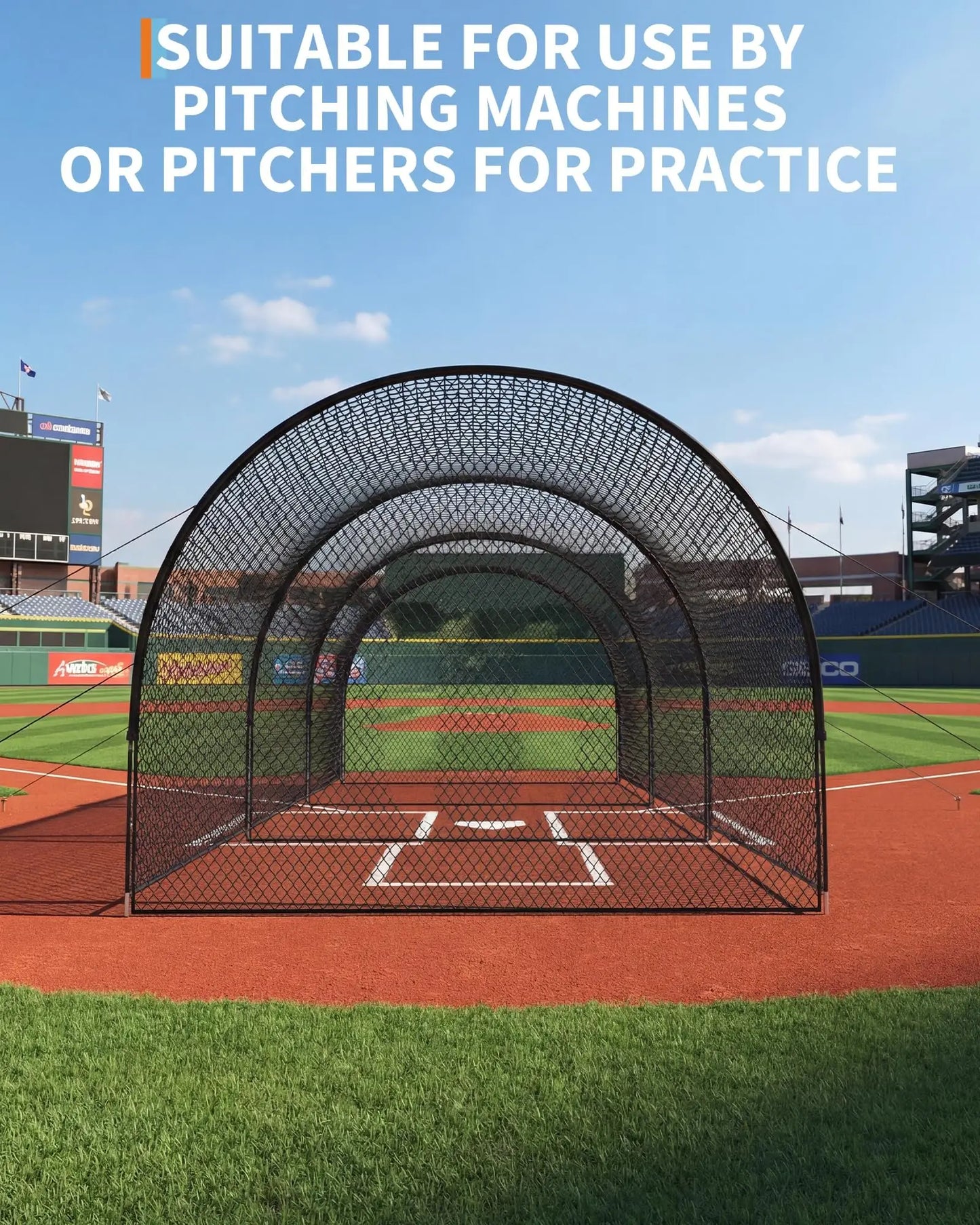 32ft Batting Cage Net With Frame, Multi-Sport Practice Cage For Baseball, Softball, and Golf, Use in Yard or Sports Field