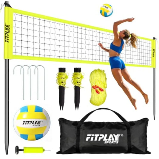 Portable Outdoor Volleyball Net Set32FT Regulation Size Volleyballs Net System with Height Adjustable Poles PU Volleyball Pump