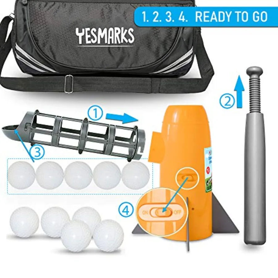Auto Baseball Pitching Machine Outdoor Toy Set for Youth Training Equipment with 10 Baseballs Baseball Bat and Sports Bag in Bl