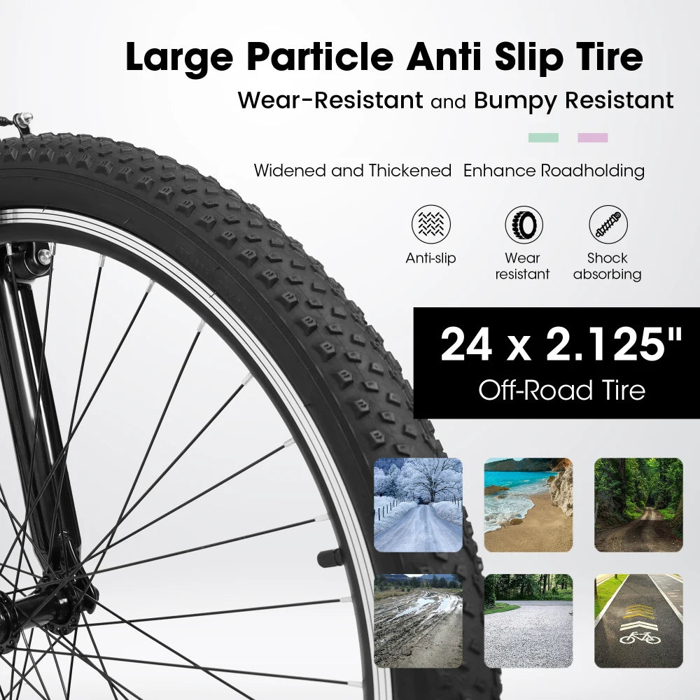 24/26 Inch Mountain Bike for Men Women Teens, High-Density Carbon Steel Frame, 21-Speed Drivetrain, Front Suspension, Front & Rear Dual V-Brakes, 80% Pre-Assembled All Terrain Bicycle