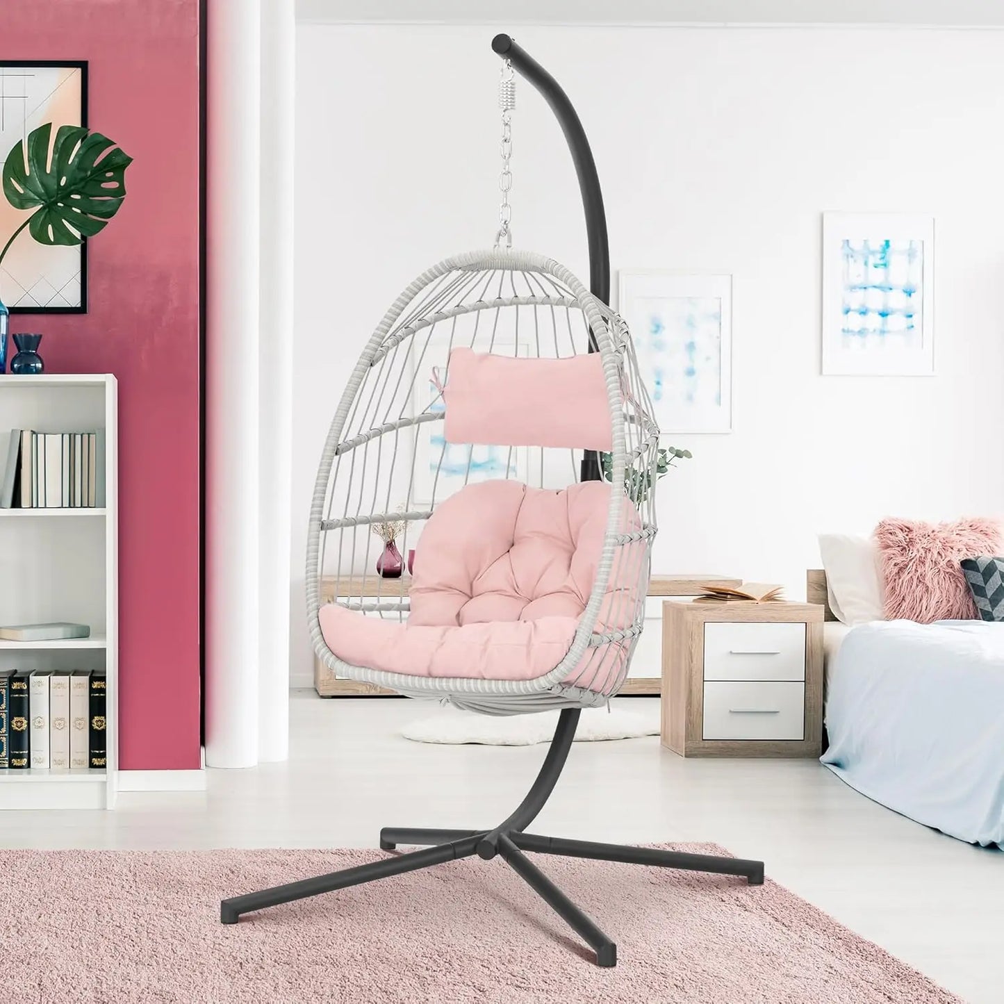 Egg Chair with Stand - Hanging Swing Egg Chair Rattan Wicker Patio Hammock Chair for Indoor Outdoor Bedroom - Rusty, Customized