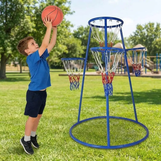 Kids Basketball Hoop Set with 4 Hoops, Basketball Game with Ball Return Net, 4 Balls & Pump Included, Fun Sports Toy for Ages 3+