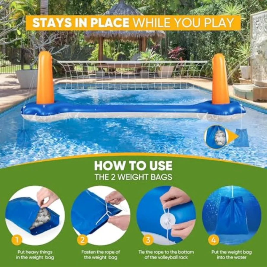 118" Pool Volleyball Net Pool Volleyball Set for Inground Upground Includes Upgraded Water Volleyball Ball Pump Pool Games Toys