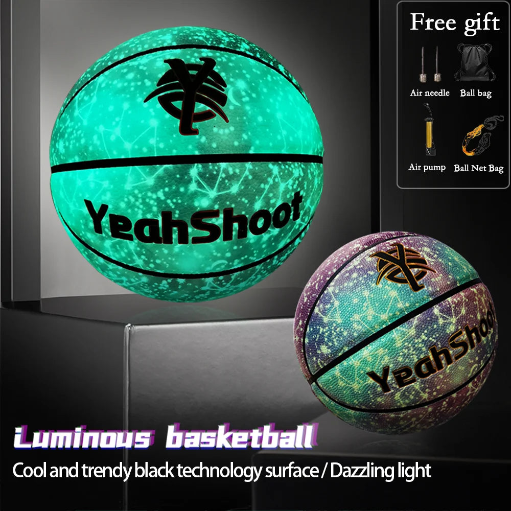 Glow in The Dark Basketball, Glowing Leather Luminous Basketball Ball Gift for Youth, Men, Women, Indoor-Outdoor Night Game