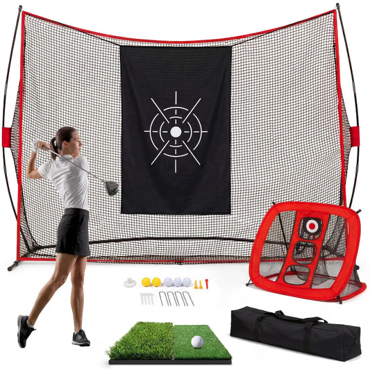 Backyard Golf Practice Net 10x7FT, Hitting Net Set With Chipping Target, Turf Mat, Balls, Tees And Carry Bag Indoor Outdoor
