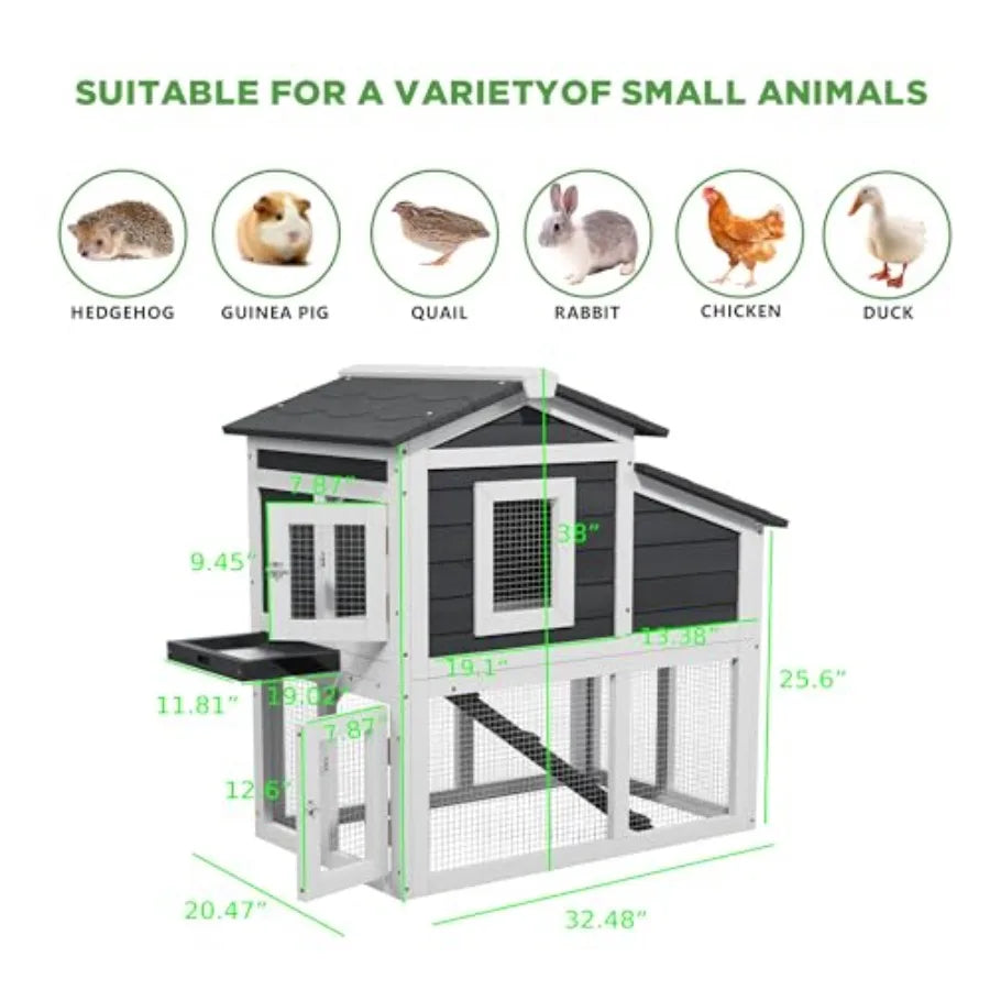 Chicken Run Coop and Duck Coop Outdoor 2-Tier Hen House All Weather Poultry Quail Cage Rabbit Hutch Pet Hideout with Ramp for S