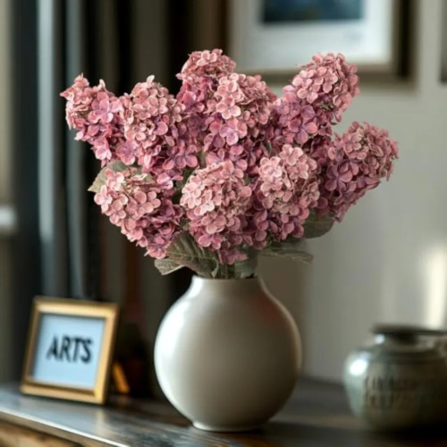 Burgundy Hydrangea Artificial FlowersFall Hydrangeas Artificial Flowers Fake Fall Dried Hydrangea Decoration Faux Silk Flower w