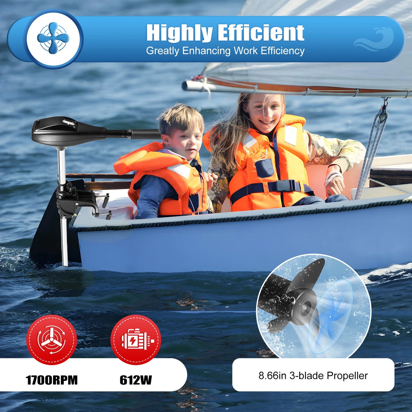 612W Boats Electric Outboard Engines Silent Operation 1700r/min Electric Outboard Motor