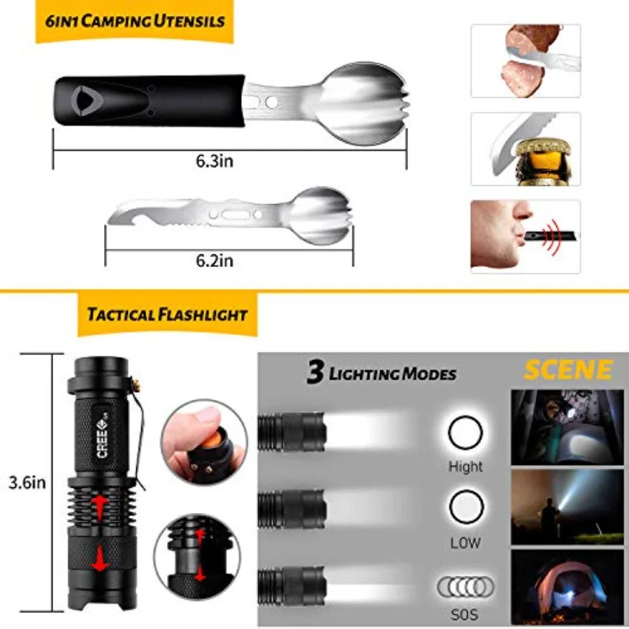 Emergency Survival Gear Kits 60 in 1 Outdoor Survival Tool with Emergency Bracelet Whistle Flashlight Pliers Pen Wire Saw for C