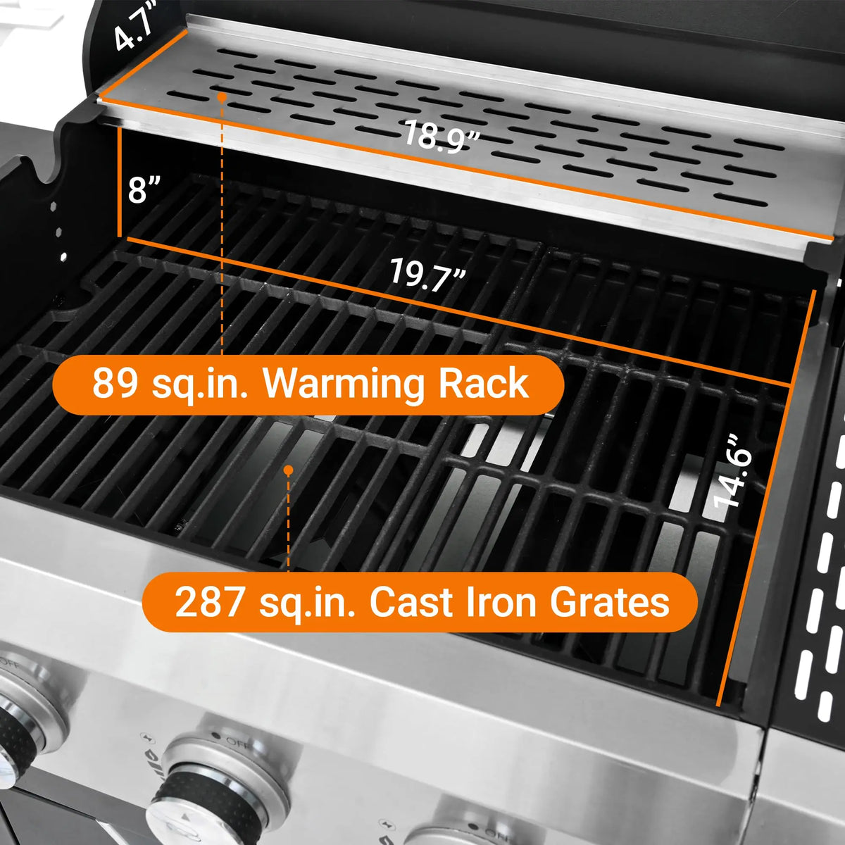 3-Burner Propane Gas Grill with Sear Burner and Side Burner, Stainless Steel BBQ Grill with 376 Sq. In. Grilling Area for Outdoor Barbecue Cooking, 40,500 BTUs Sliver