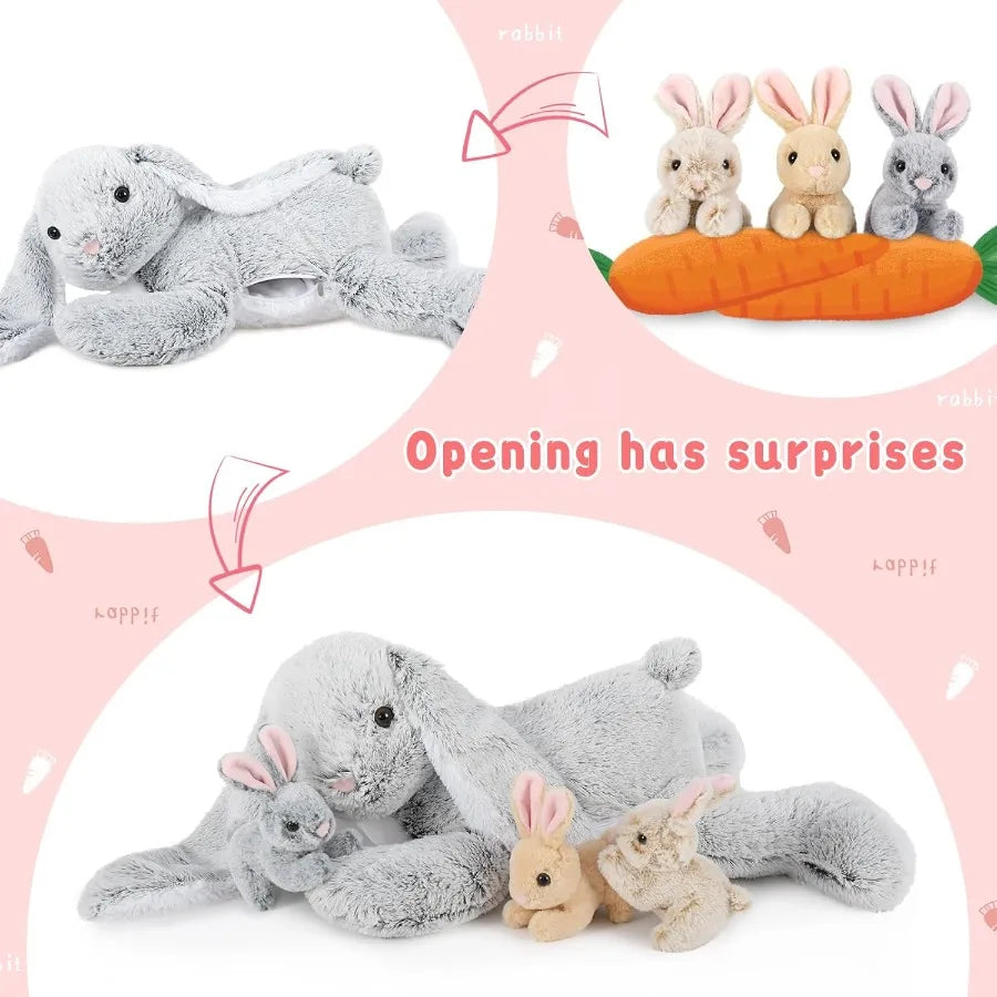 Large Bunny Stuffed Animal 24 - 4Pcs Cuddly Plush Rabbit Toys for - Surprise Gift with Mommy Bunny and 3 Small Bunnies Inside S