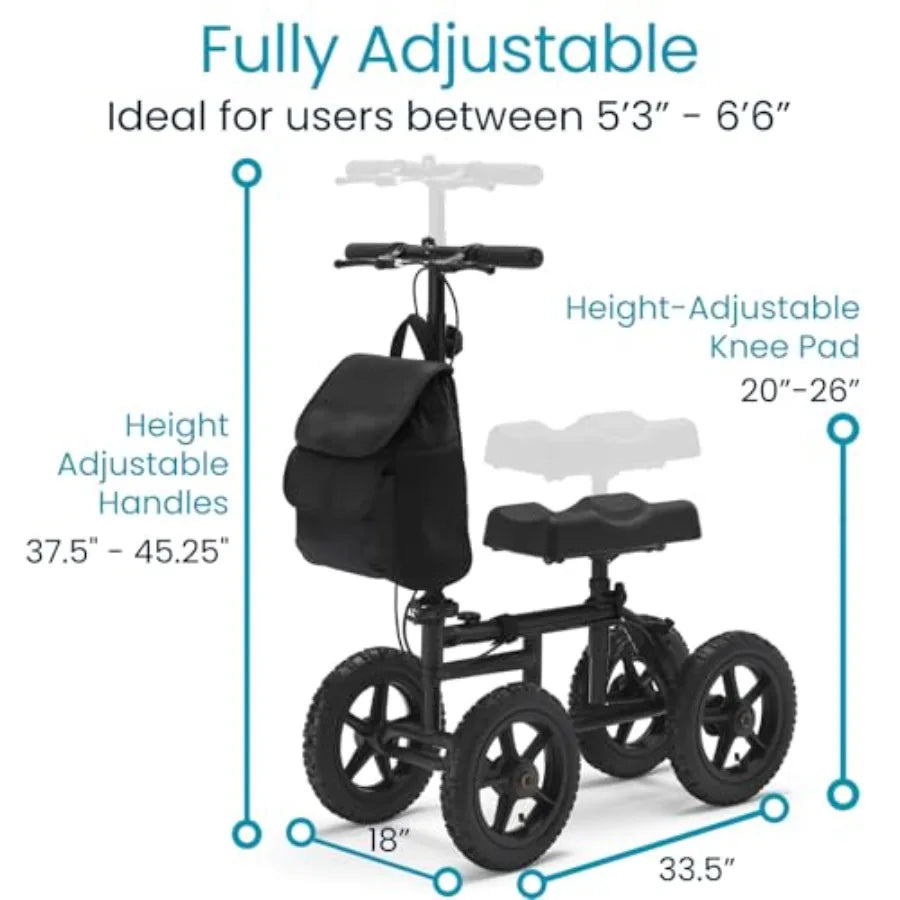 Vive Mobility All Terrain Knee Scooter Walker for Foot Injuries - Adult Broken Leg Crutch Cart Roller for Surgery Broken Foot A