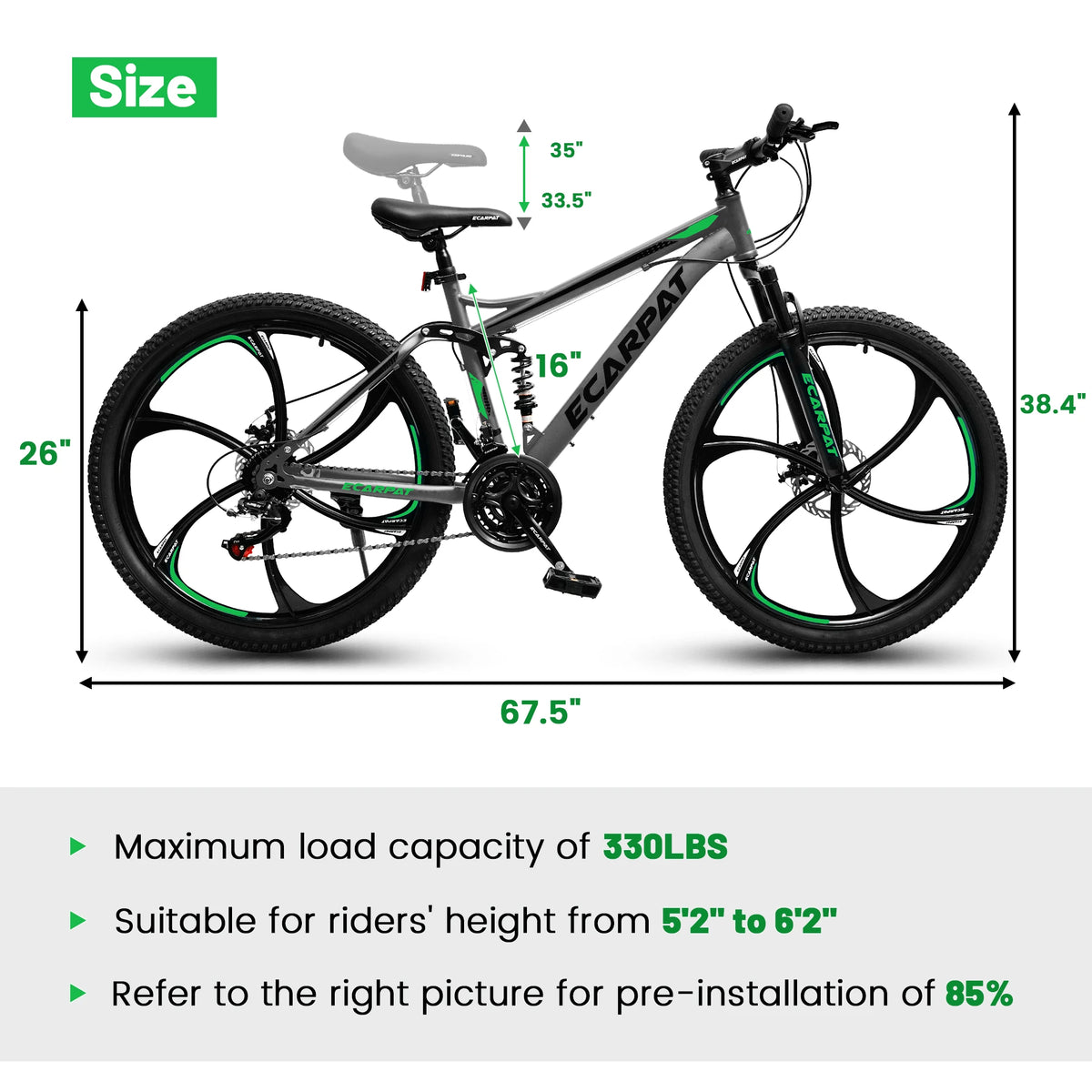 26 Inch Mens Mountain Bike, 21 Speed Full Suspension Mountain Bicycle with High-Carbon Steel and Dual Disc Brakes, Outdoor Cycling Bike for Men Adult