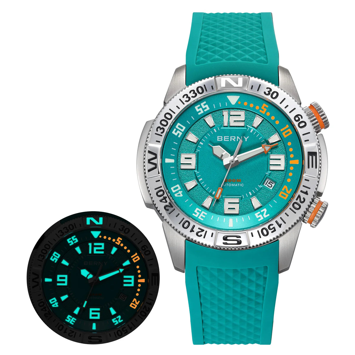 BERNY Automatic Diving Watches for Men 20ATM Super Luminous Mechanical Men's Diver Watch Full S/S Sapphire Swim Dive Wristwatch