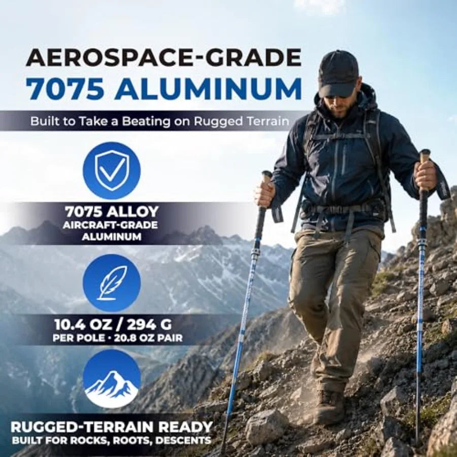 Trek-Z 2.0 Cork Trekking Pole Set - Hiking Poles Collapsible Lightweight Folding Walking Stick, 7075 Aluminum Collapsible Walki