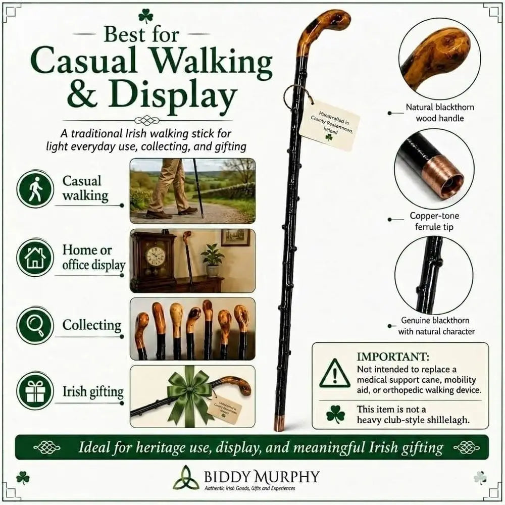 Handcrafted Irish Blackthorn Walking Stick, Unique High Gloss 36 Cane