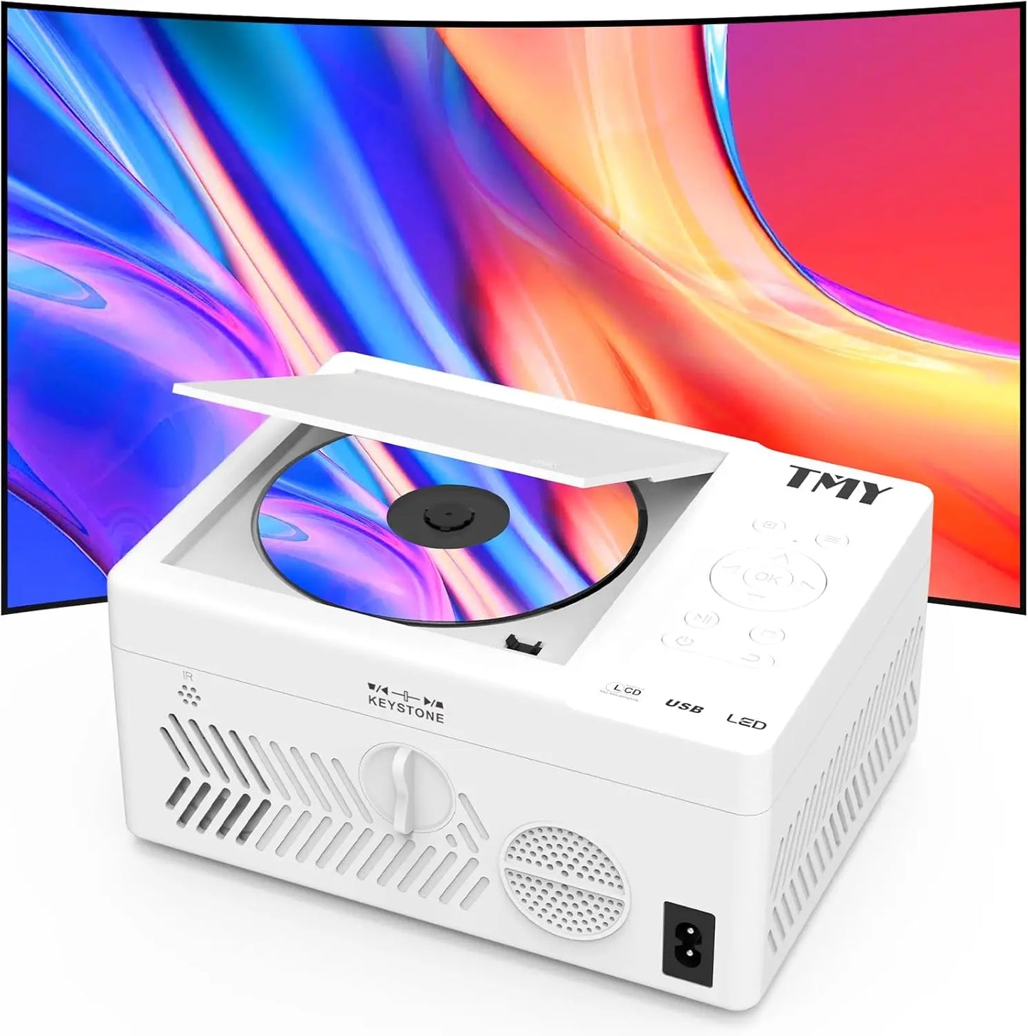 Portable 1080P Bluetooth Projector with Built-in DVD Player, Compatible with Smartphone/PC/USB/HDMI for Outdoor Movies