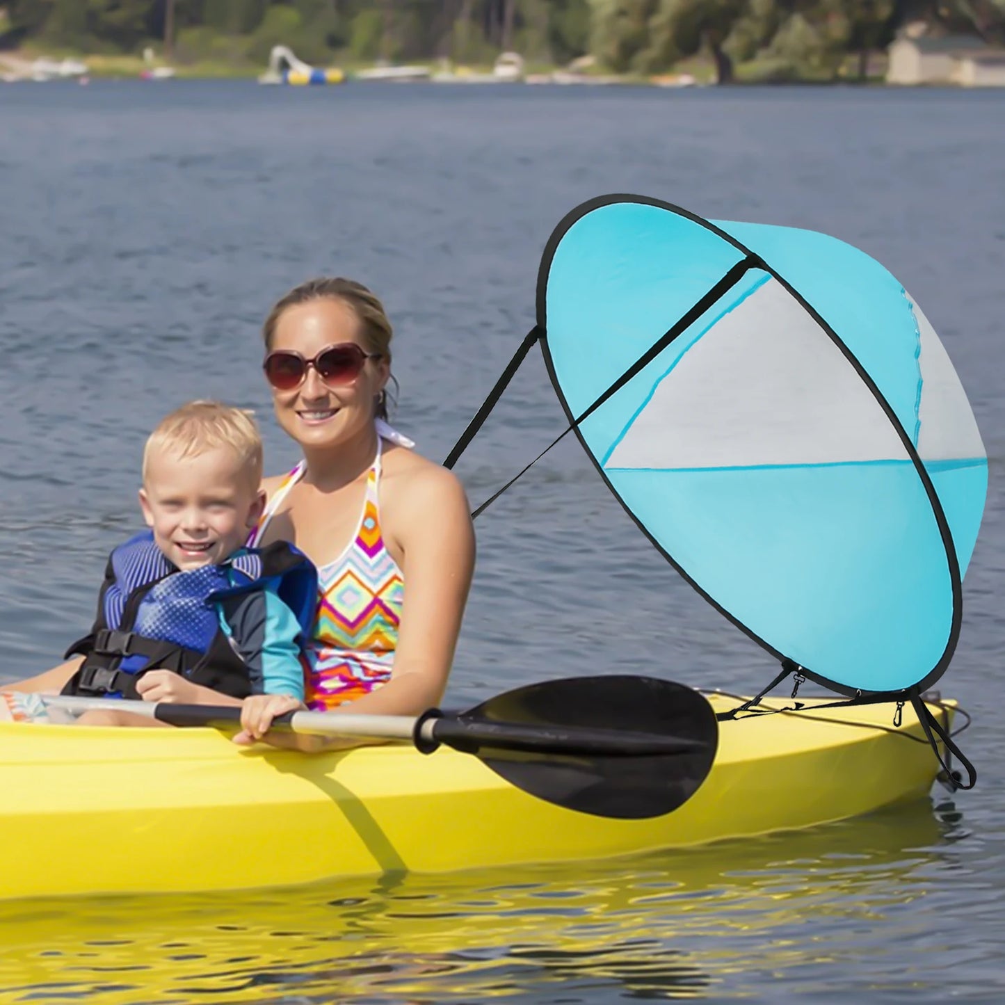 Kayak Sail 42.5" Kayak Downwind Sail - Foldable Paddle Board Wind Sail With Instant Popup & Secure Locking For Kayak Canoe & Sup