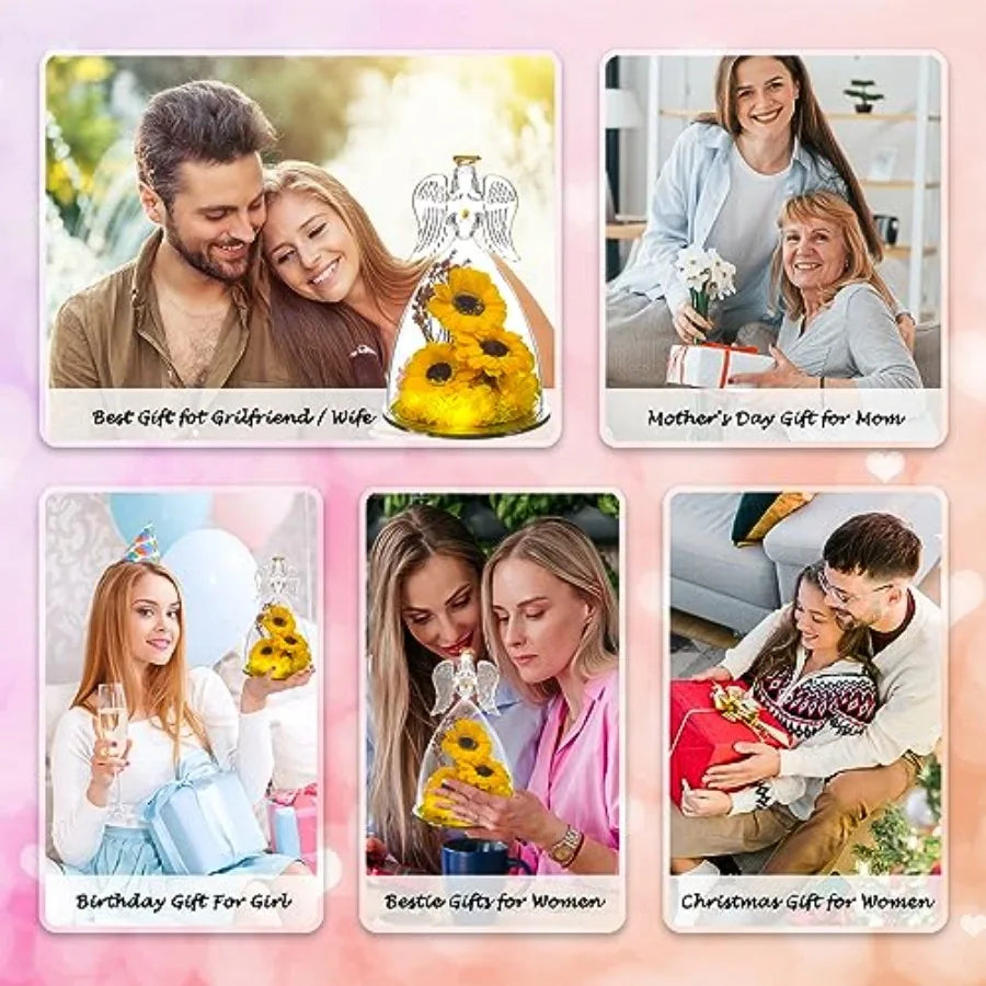 Angel Mothers Day Blessing Gifts Angel Figurines with LED Light Real Gifts for Her Mom Grandma Wife Glass Angel Figurines for V