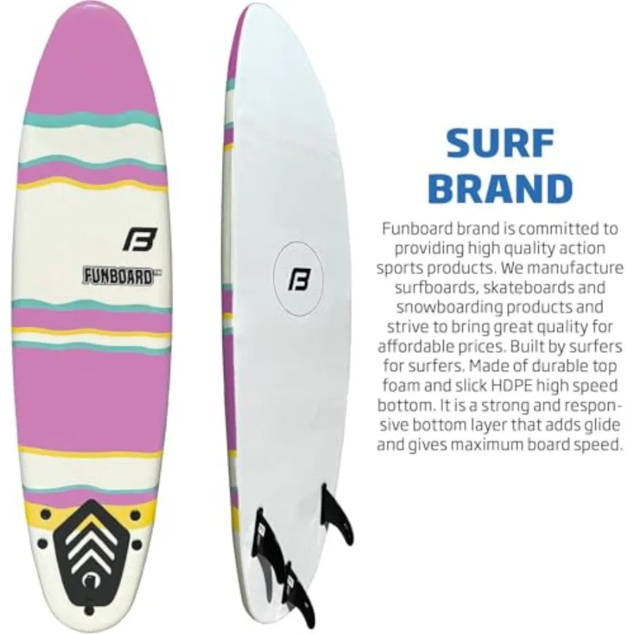 6' Funboard Softboard Foam Surfboard with 3 Fins 6' Foot Leash 2 Wood Stringers - Ideal for and Adults Beginners and Intermedia