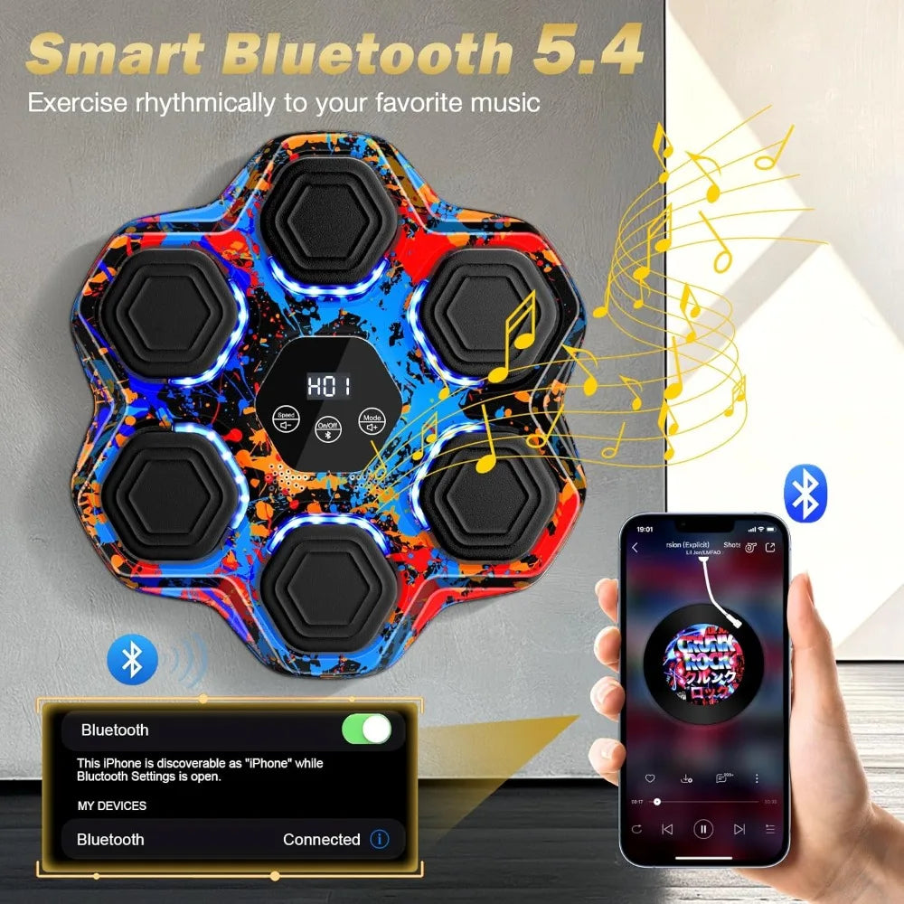 Smart Bluetooth Boxing Machine with Gloves, Wall Mounted Music Punching Trainer for Home Gym, 9 Modes 9 Speeds LED Display
