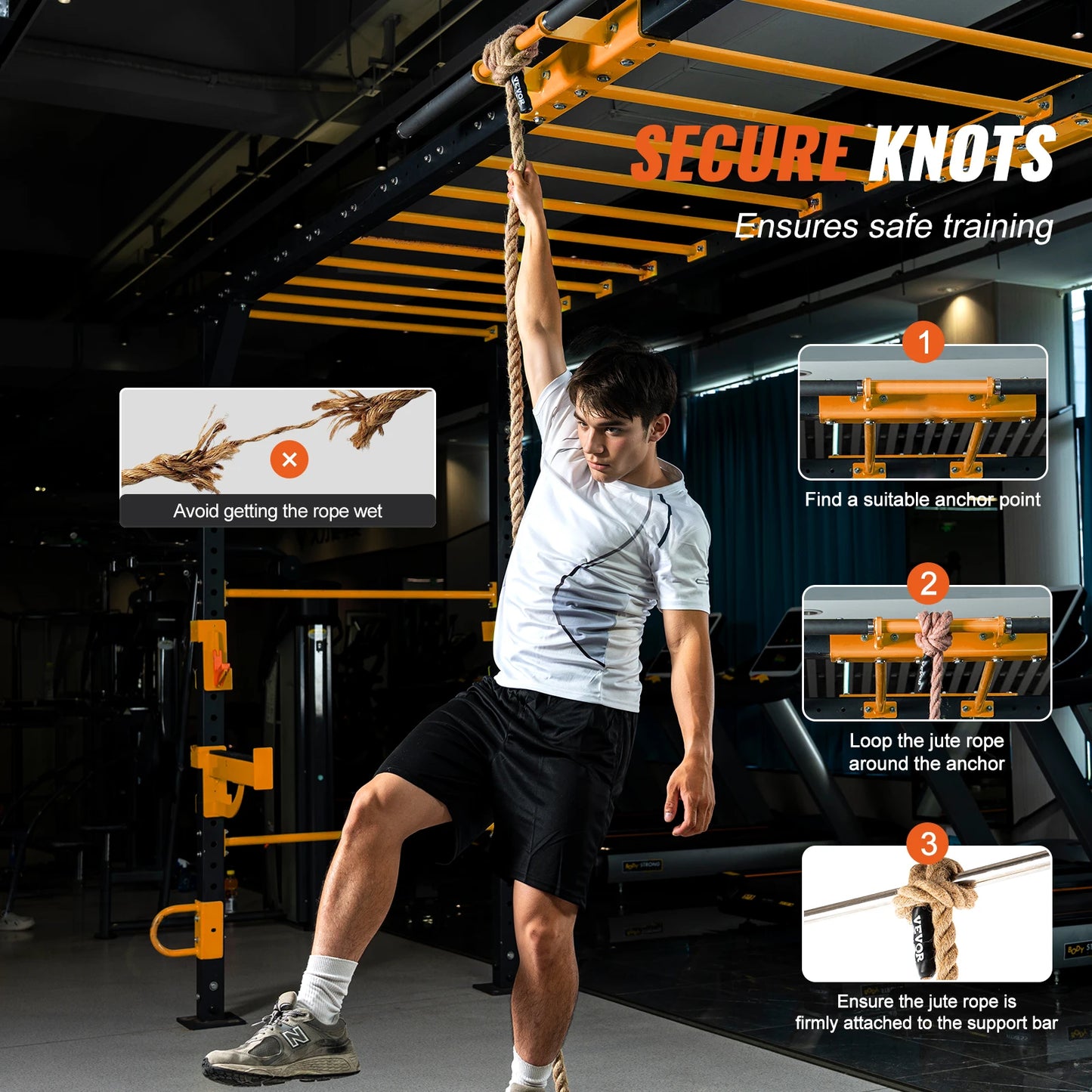 SucceBuy 50/100FT Gym Climbing Rope Length Gym Fitness Training Rope Gym Exercise Workout Rope for Climbing Rope for Fitness