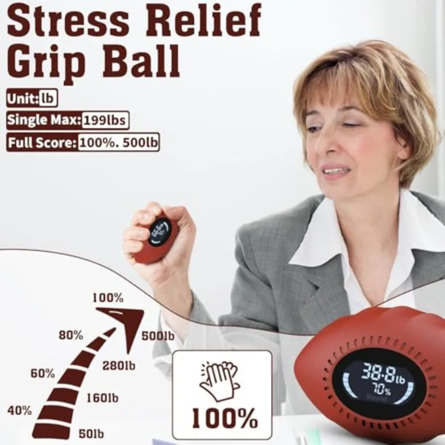 Digital Stress Relief Grip Ball for Adults 220lbs Hand Strength Tester with Progress Bars Cheer Sound Forearm Strengthener Fitn