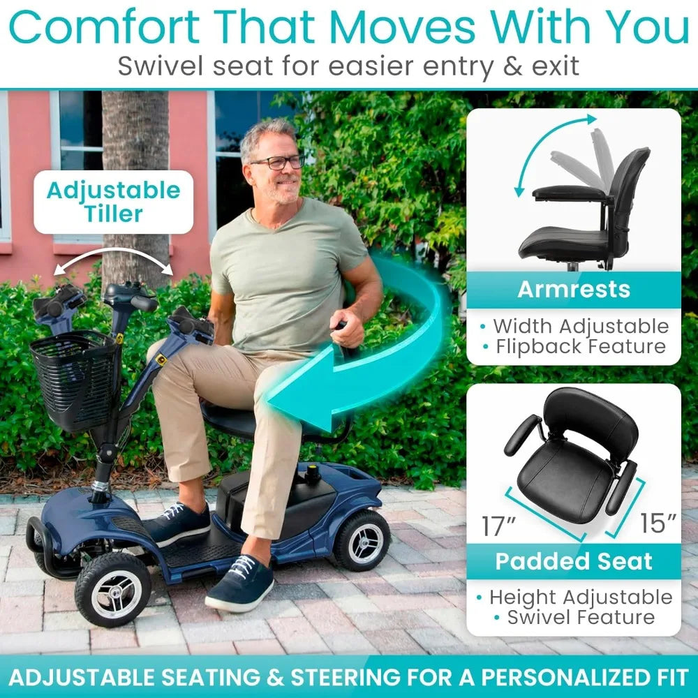 Electric 4-Wheel Mobility Scooter Heavy Duty Compact Wheelchair Device for Adult Travel Customized Portable Mobility Scooter