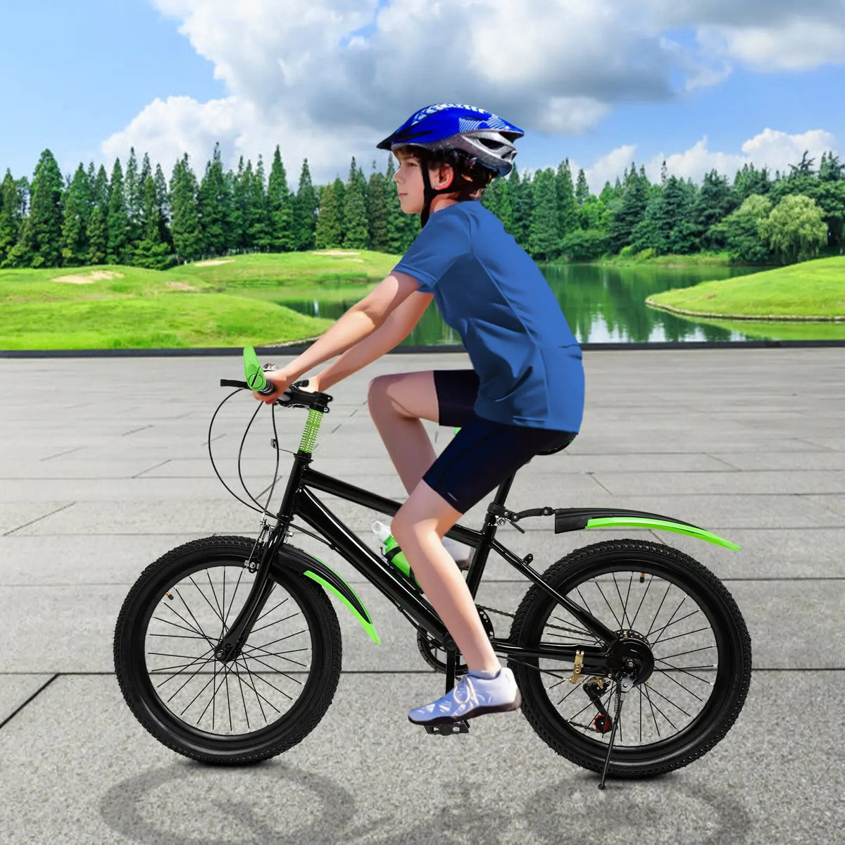 20 Inch 7 Speeds Mountain Bike Adjustable Children's Bicycle with Storage Bag and Compass Bell Braking System Bike