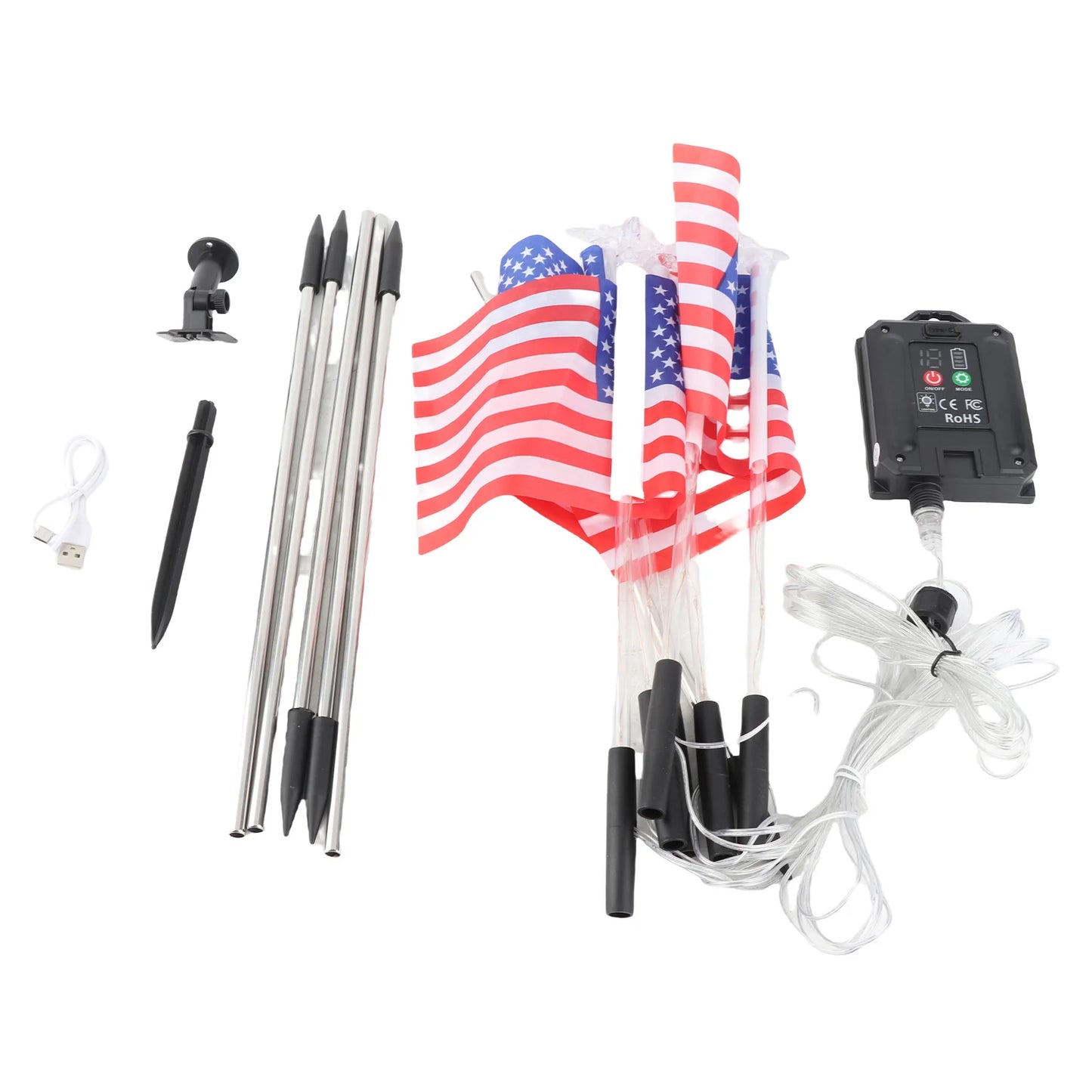 Solar US Flag Lights Red White Blue 8 Modes Independence Day Decor Solar Flag Lights American Flag Lights