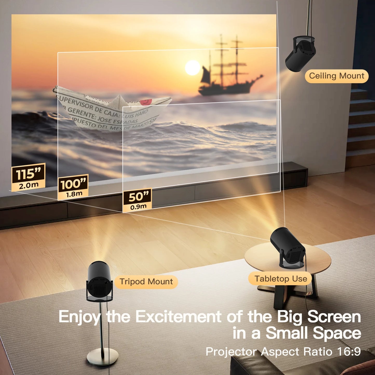 Mini Projector X1BR with WiFi6 & BT5.4, Portable Beamer 4K Support, Upgraded Android 14 Short Throw 180° Rotation Outdoor Video