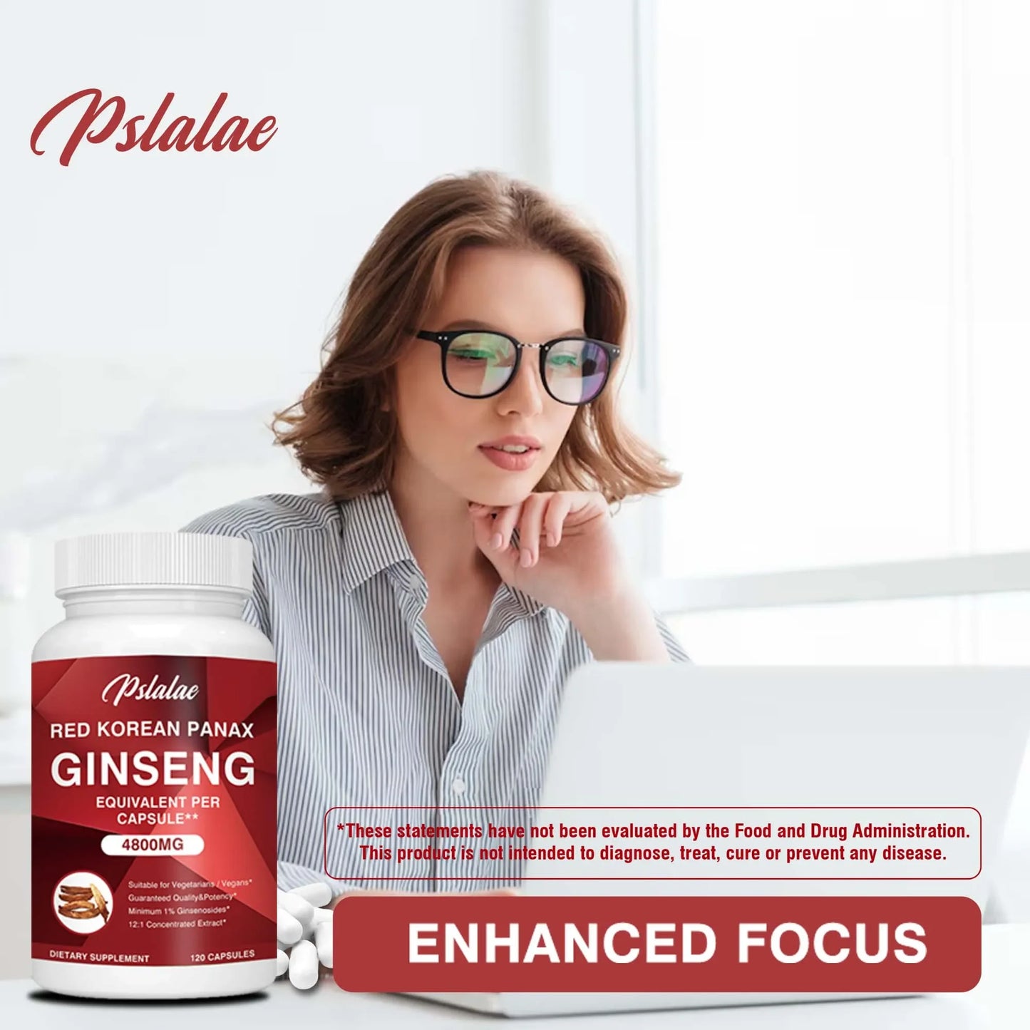 Korean Red Ginseng - Improves Energy, Focus, Performance, Endurance and Immunity - 120 Capsules