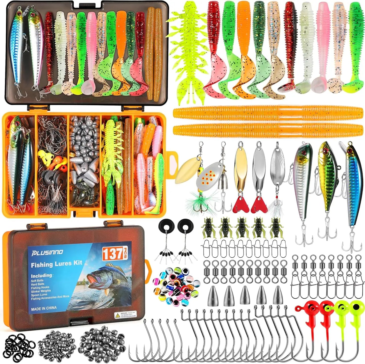 137Pcs Fishing Tackle Box with Lures, Crankbaits, Hooks & Accessories for Bass Freshwater