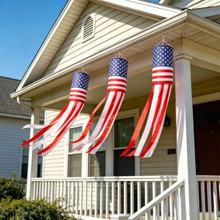 3 Pcs American Flag Windsock, 40 Inch 4th of July Windsock Outdoor Hanging Decoration, Patriotic Stars and Stripes Wind Spinner