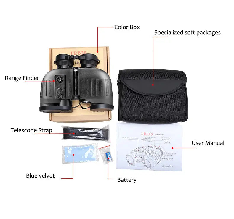 GOYOJO 1500m FMC Marine Binoculars for Adults 8X40 Hunting Waterproof Binoculars with Rangefinder Compass IP66