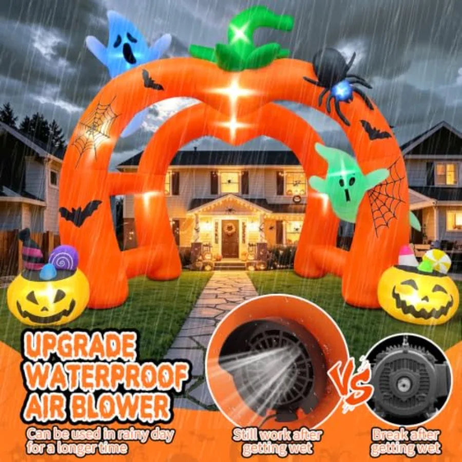 12FT Halloween Inflatable Archway, Giant Pumpkin Inflatable Tunnel Halloween Pumpkin Ghost Arch Inflatables Blow Up Ya