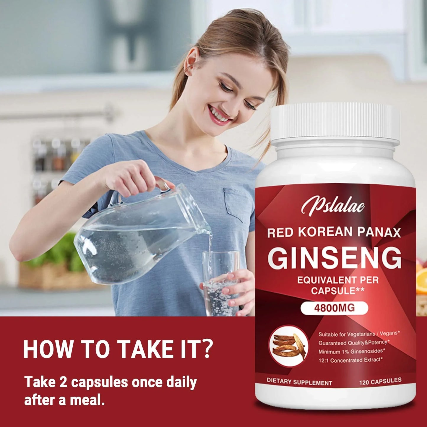 Korean Red Ginseng - Improves Energy, Focus, Performance, Endurance and Immunity - 120 Capsules