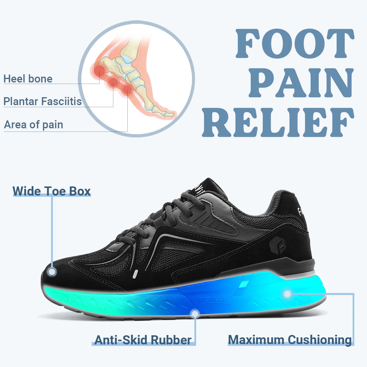 Fittington Walking Shoes For Men Extra Wide Man Shoes Large Size Non-slip Sport Sneakers For Flat Feet Heel Pain Relief