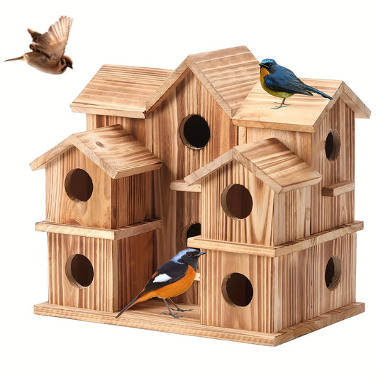 Big Bird Houses for Outside with 10 Rooms - Natural Appeal Designed for Bluebirds Finches Hummingbirds Cardinals for Patio Garde