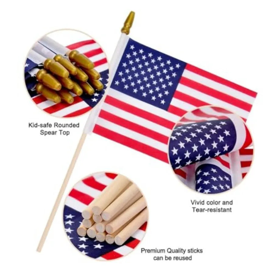 Small American Flags on Stick, Mi Handheld USA Flags with Kid-Safe Spear Top, American flags For Outside, 4th of july decoratio