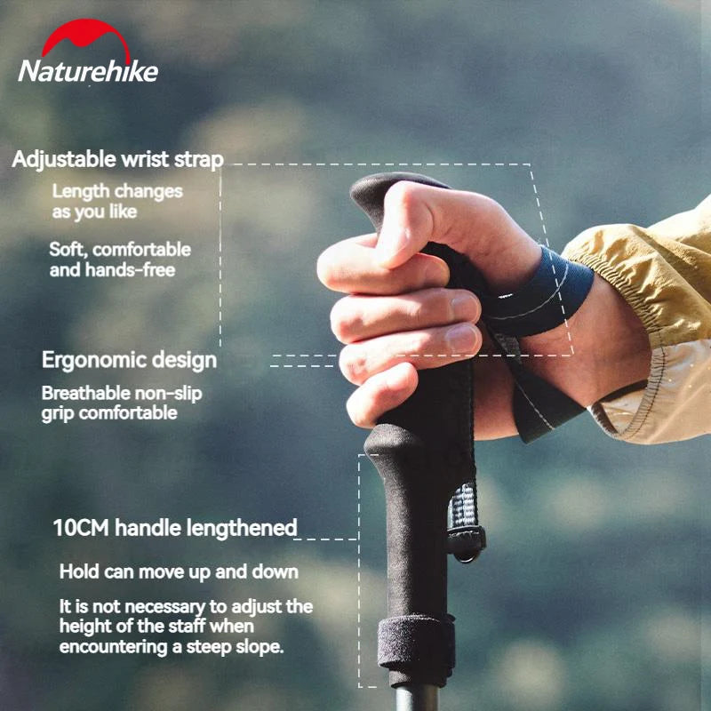 Naturehike Outdoor Climbing Pole 5-Section Carbon Fiber Aluminum Alloy Ultralight Trekking Sticks Walking Stick Camping Supplies