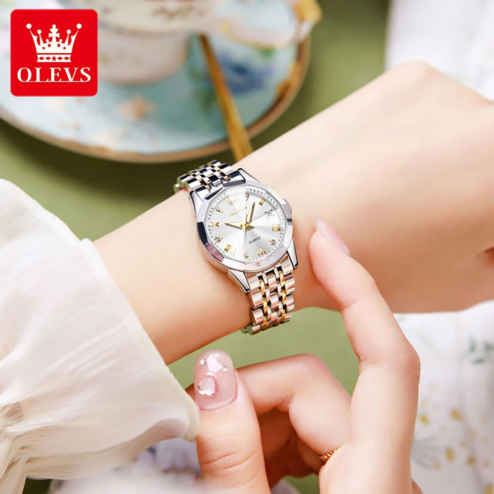OLEVS 9931 Quartz Women Watch Original Stainless Steel Dual Calendar Luxury Top Brand Waterproof Ladies Watches Jewelry Set Hot